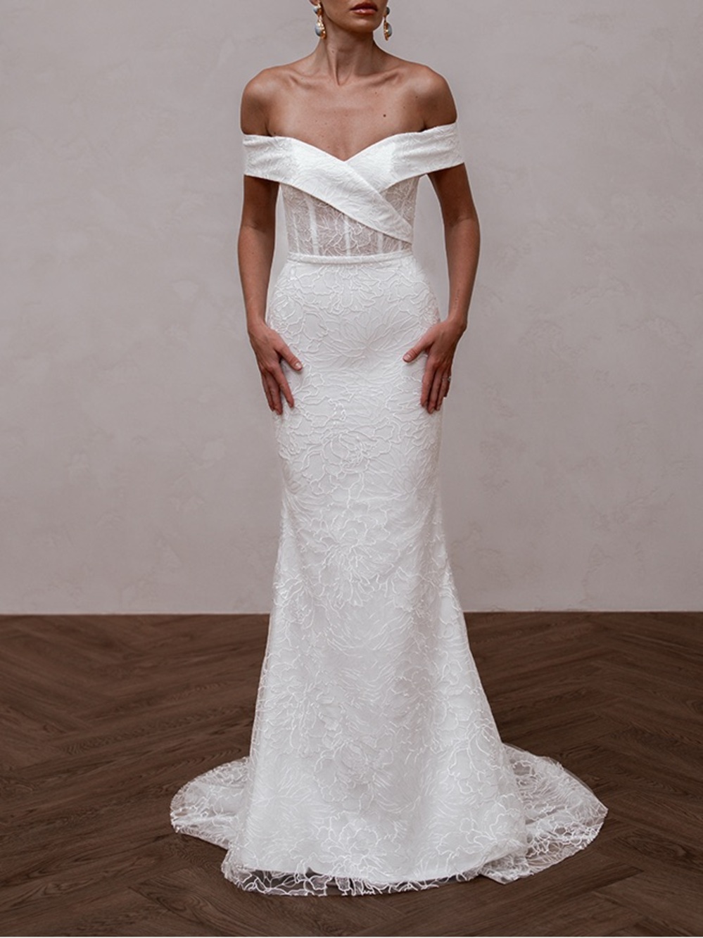 Made With Love (MWL) - Pia: Off-the-Shoulder Lace Mermaid Wedding Gown in White